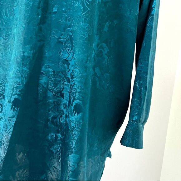 Vintage Victoria’s Secret Gold Label Dark Teal Jacquard Sleep Shirt Gown M/L - Picture 7 of 13